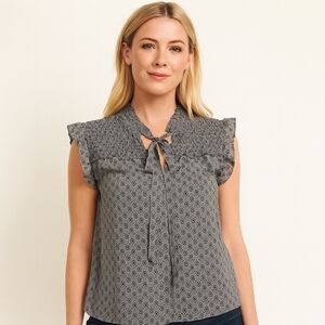 Pleione Gray Ruffle Sleeveless V-neck Flowy Blouse L